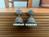 Intricate silver pearl drop earrings